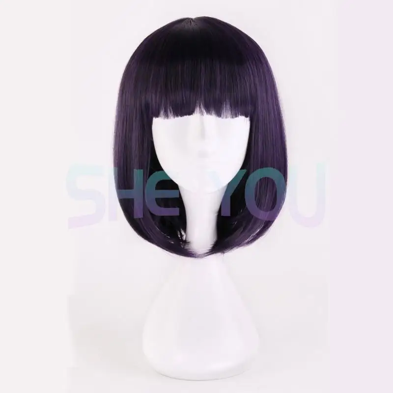 Sailor Saturn Cosplay Wigs Tomoe Hotaru 35cm Purple Black Mix Short Bobo Heat Resistant Synthetic Hair Cosplay Wig + Wig Cap