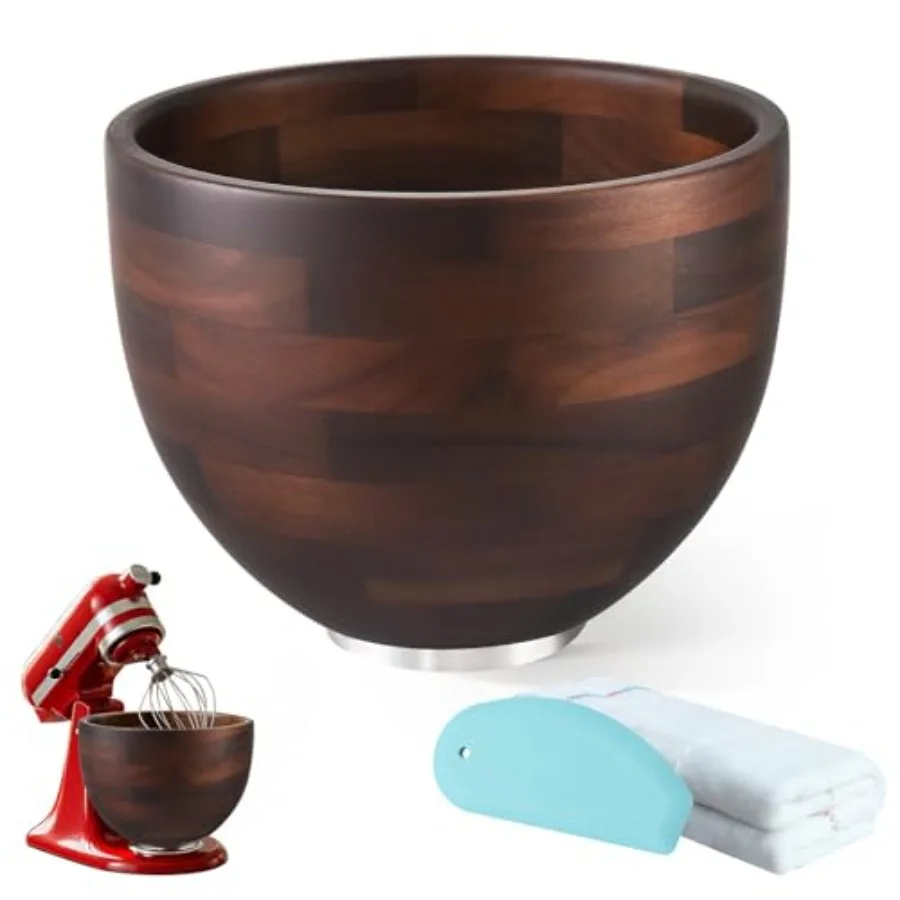 

Premium Acacia Wooden Mixing Bowl for Kitchen Aid K45 KSM150 Series, 4.55 Qt Tilt-Head Models, Natural Wood Color, Stainless St