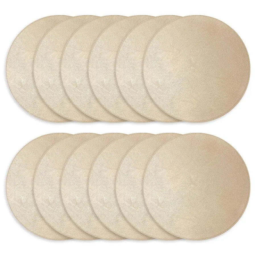 

Faux Leather Set of 12 Placemats, 15 Round, Champagne, Heat Resistant, Stain Resistant, NonSlip, Reversible, Durable Table Mats