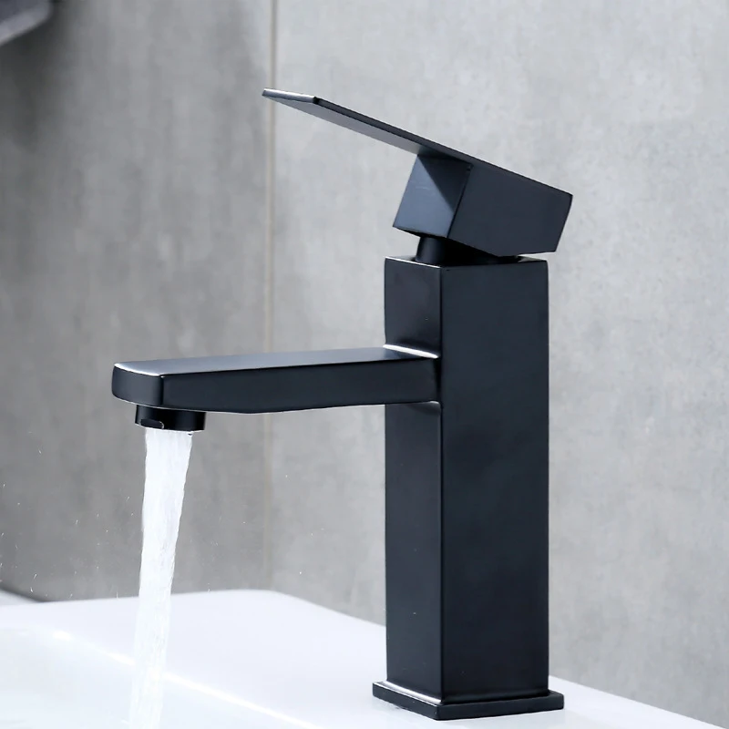 Black stainless steel bathroom faucet basin household hot and cold water, wash basin washbasin faucet single hole, free mail