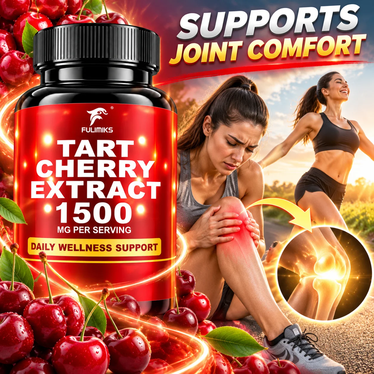 Tart Cherry Extract Supplement, Help Maintain Joint Comfort, Support Healthy Sleep Cycle, Promote Body Recovery, Overall Body Wellness