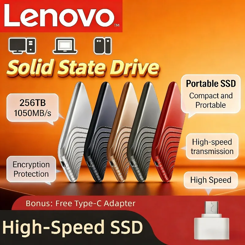 

Внешний SSD-накопитель Lenovo USB 3.1 Type-C высокой скорости, 2 ТБ, 4 ТБ, 8 ТБ, портативный жесткий диск для ноутбука