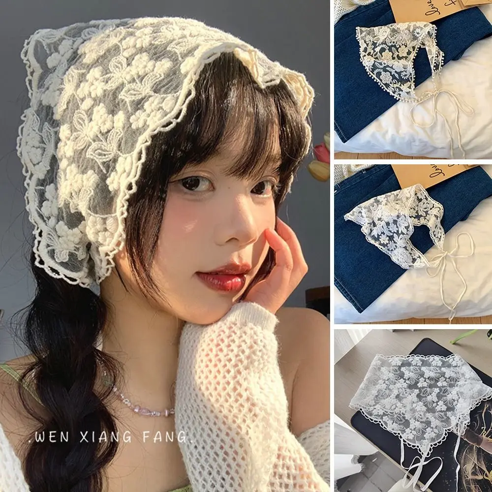 Fashion Lace Kerchief Floral Print Hair Scarf Hair Band Bohemia Bandana Triangle Scarf Hair Accessories