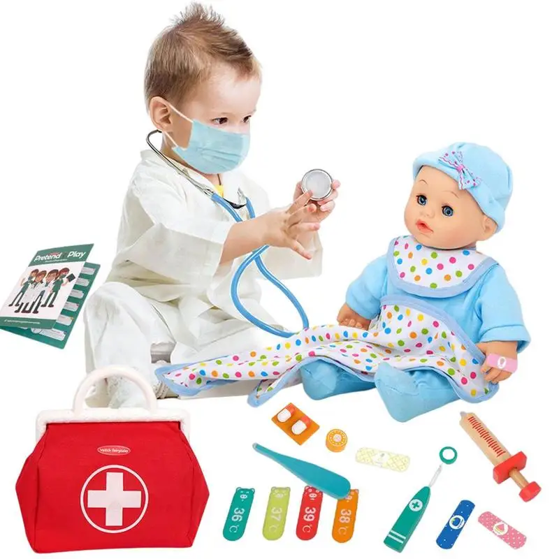 

Girls Doctor Kit 23pcs Wood Child Doctor Kit Durable Doctor Toy Set Educational With Electronic Stethoscope For Parent-Child