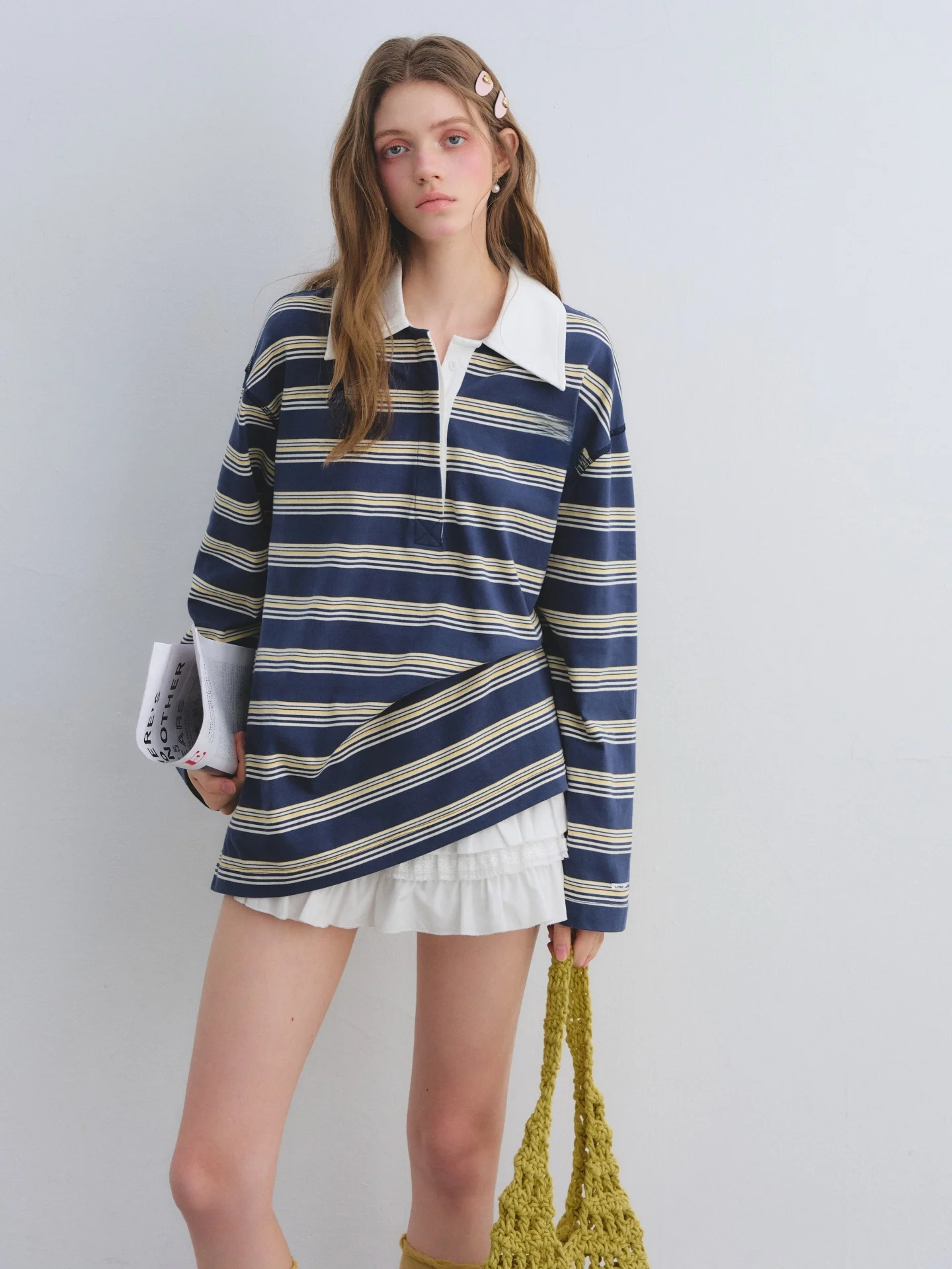 AsGony American College Style Color Block Stripe Embroidery Long Sleeve  Shirt Women's Skin-friendly Breathable T-shirt