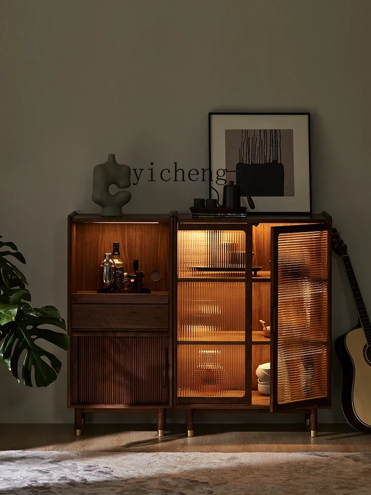 ZC Solid Wood TV Side Cabinet Modern Minimalist Living Room Chest of Drawers Clothes Closet Bedroom Light Luxury Locker