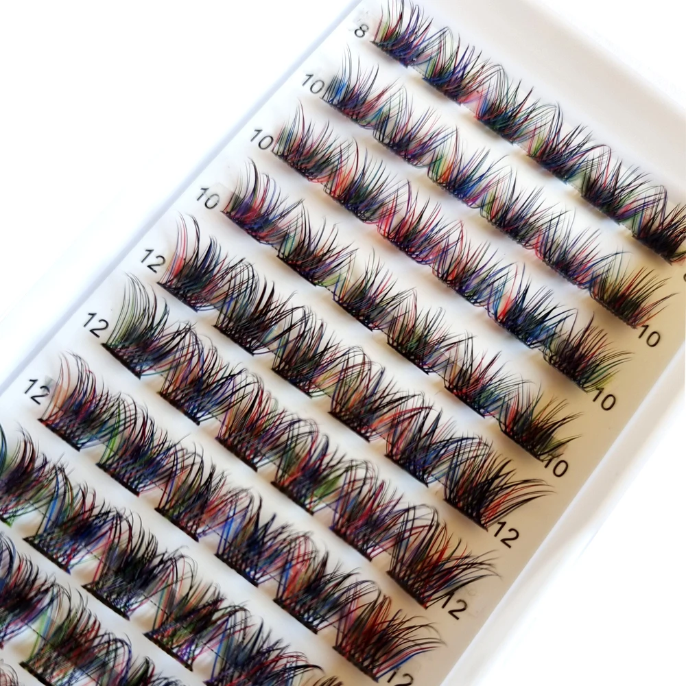 Mischfarbige russische Volumen-Wimpernsegmente, natürliche Wimpern, DIY-Cluster-Wimpern, Segmentwimpern, gemischte Größen, Regenbogen-Wimpern – Detail 29