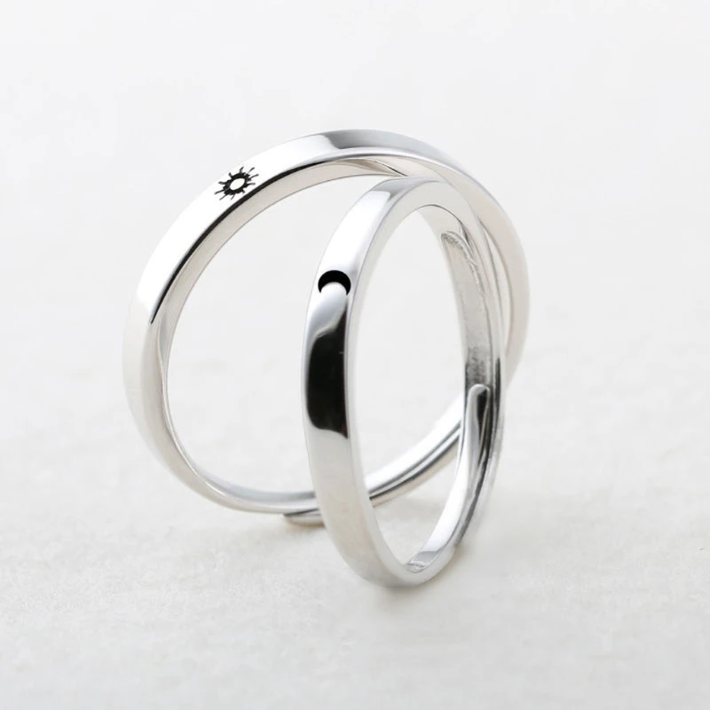 2pieces White for Sun and Moon Love Couple Rings Adjustable for Daily Wea