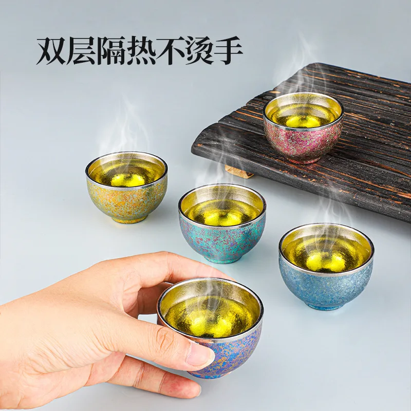 45ml Pure Titanium Tea Cup/Coffee Mug,Double-layer,Heat-insulating,Anti-scald,High-end Gift,Drinkware,Tea set,Mini Water Cup