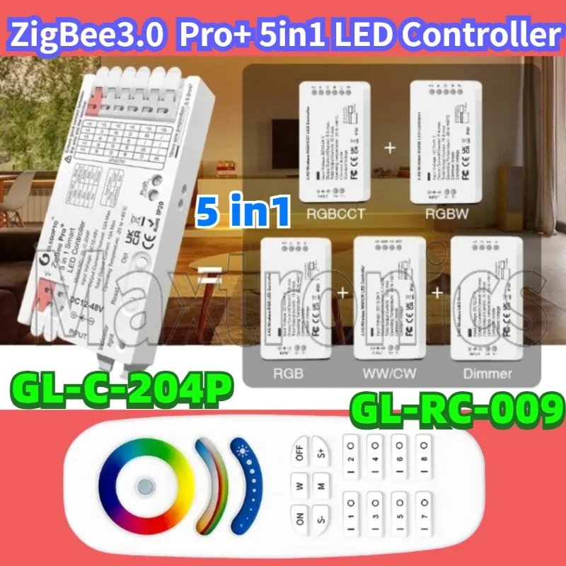 NEW ZigBee3.0 Pro+ 5in1 LED Controller GL-C-204P/GL-RC-009  Alexa Tuya 15A Max PWM Dimming LED Strip RGBCCT RGBW RGB CCT Dimmer