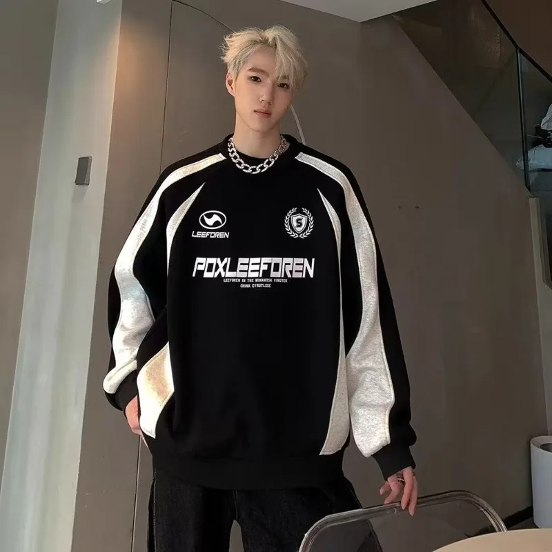 

Y2K черный, белый цвет, модный повседневный мужской пуловер, готический Harajuku, модная индивидуалистичная толстовка с капюшоном для пары, свободная спортивная одежда