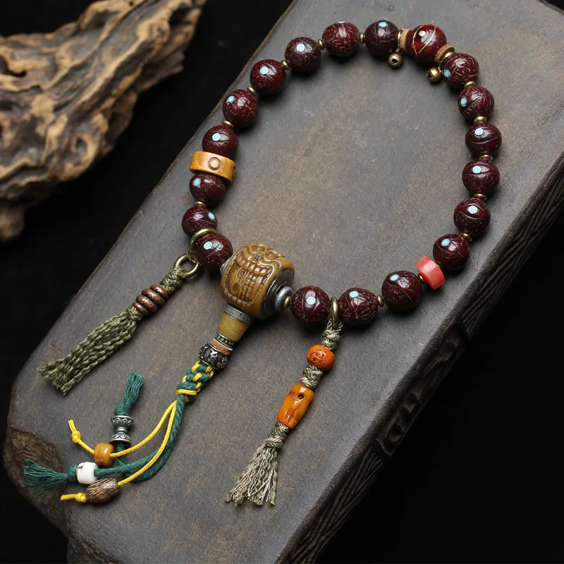 Natural Phoenix Eye Bodhi Handheld Reflux Bone Carving Three Way Corpse Tornado Accessories Retro Single Loop Bracelet