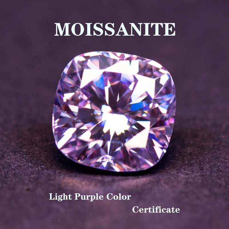 

Moissanite Stone Cushion Shape Light Purple Color Charms Gemstone DIY Ring Necklace Earrings Main Materials with GRA Certificate