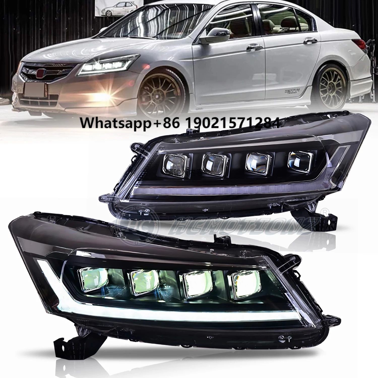

HCMOTIONZ Car Front Lamps Assembly Accessories 2008-2012 DRL Start up Animation FULL LED Headlights for Honda Accord