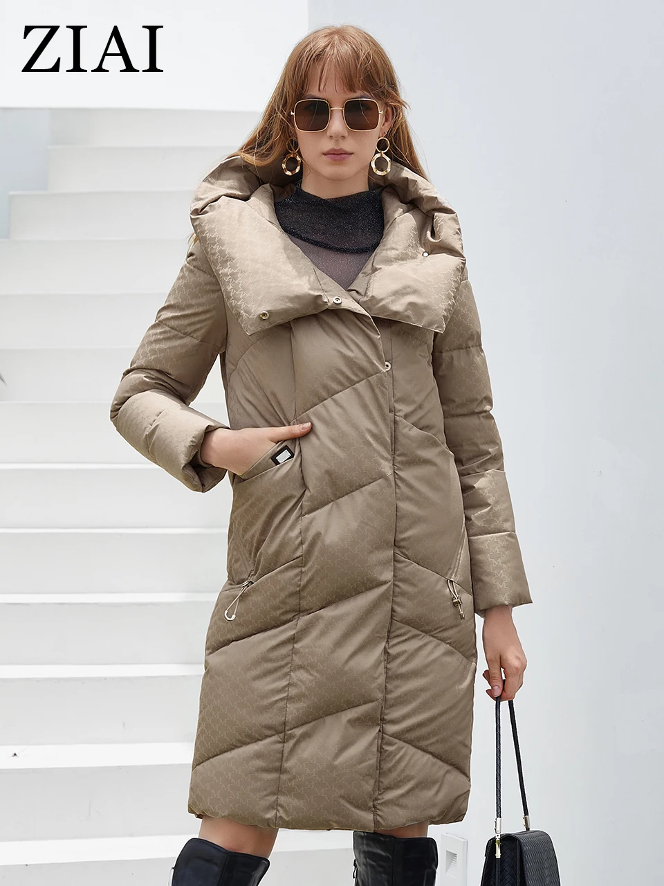 ZIAI Women\'s Winter Jacket long Fashion Large Lapel Hooded Thicken Drawstring Pocket high quality Warm coat Women Parka ZR-20227