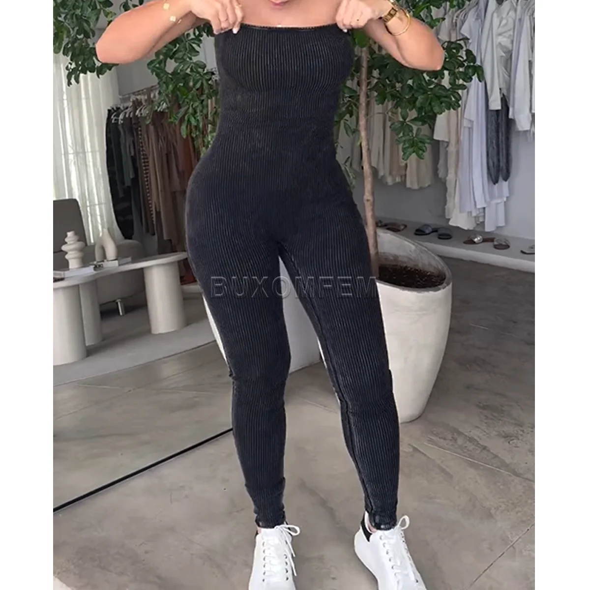 

Women's Washed Fabric Strapless Yoga Bodysuits Fashion One-Piece Set Jumpsuits Streetwear Outfits Stylish Modeling Bodysuits