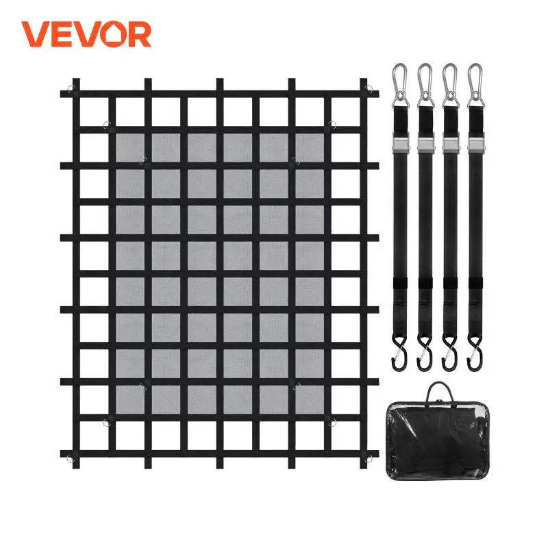 VEVOR Car Ceiling Cargo Net Truck Bed Storage Net with 4 Adjustable Straps & S-Hooks Pocket Mesh Car Roof Organizer for SUV Jeep