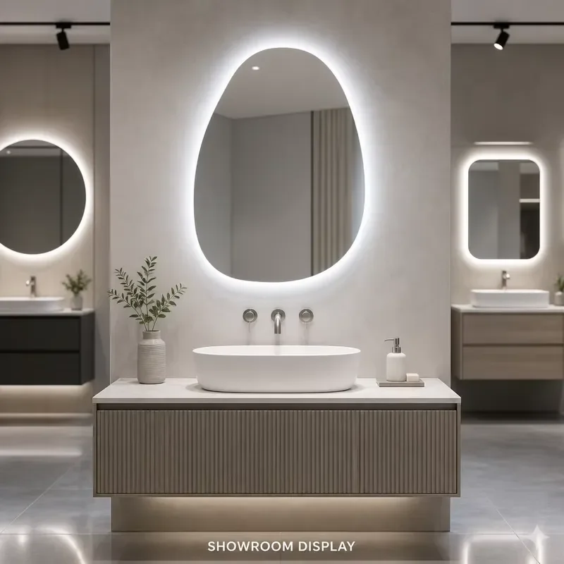 for Joystar 50x70cm  Bathroom Mirror 12W Dimmable Backlight Irregular Frameless with Light Strip Factory Price