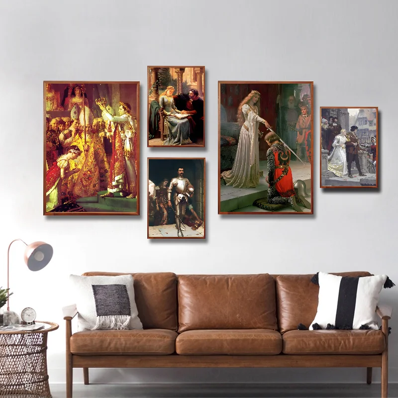 Edmund Blair Leighton The Accolade Medieval Knight Theme Poster Self-adhesive Art Waterproof Paper Sticker Bar Room Wall Decor
