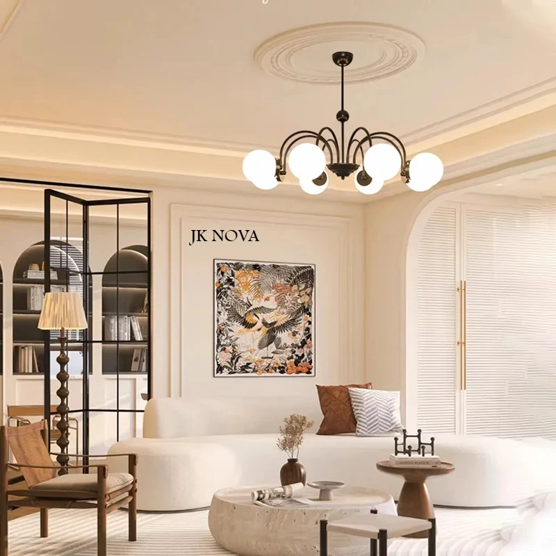 

Mid-Century Retro Chandelier French Glass Ball Pengdant Lamp Bauhaus Gold/Chrome Luxury Living Room Bedroom Study Light