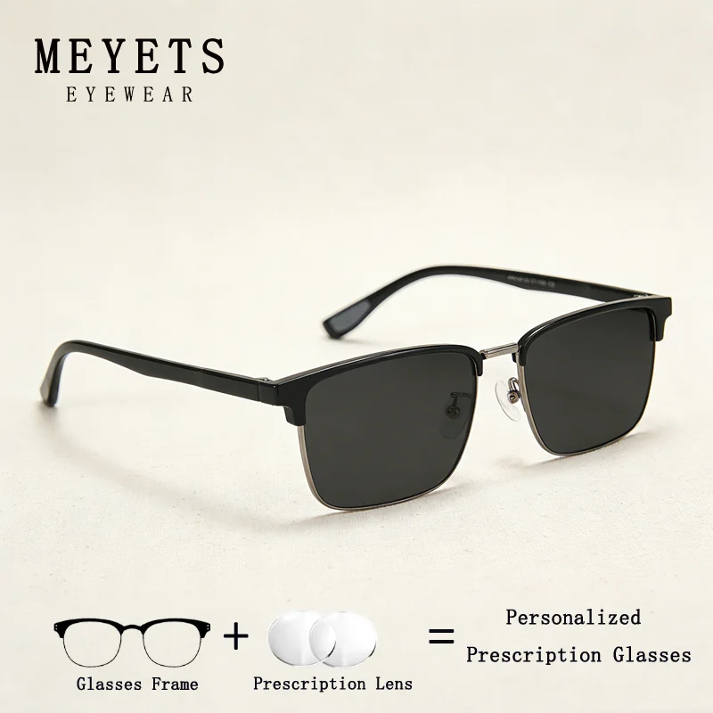 MEYETS New Fashion Square Progressive Prescription Glasses High Quality Alloy Frame Myopia Eyewear Optical Customize Sunglasses