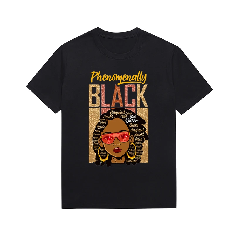 Afro Phenomenally Black Queen Graphic Top Melanin Trendy Lady Cartoon Avatar Printed Tee Basic Style Custom T Shirt