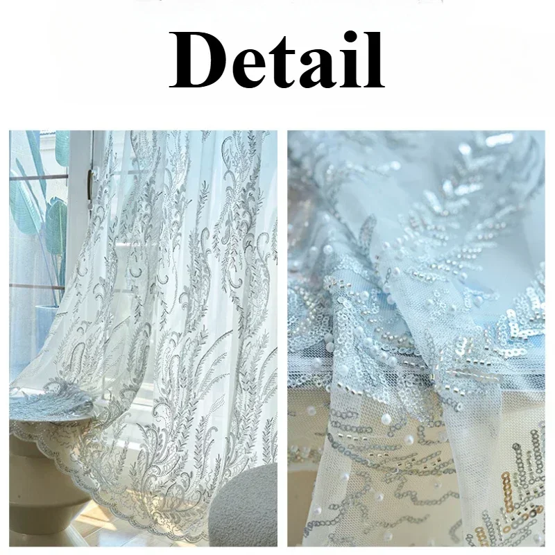 

European Relief Embroidered Pearls Luxury White Tulle Sheer Curtains For Living Room Bedroom Dining Window Decor Custom Elegant