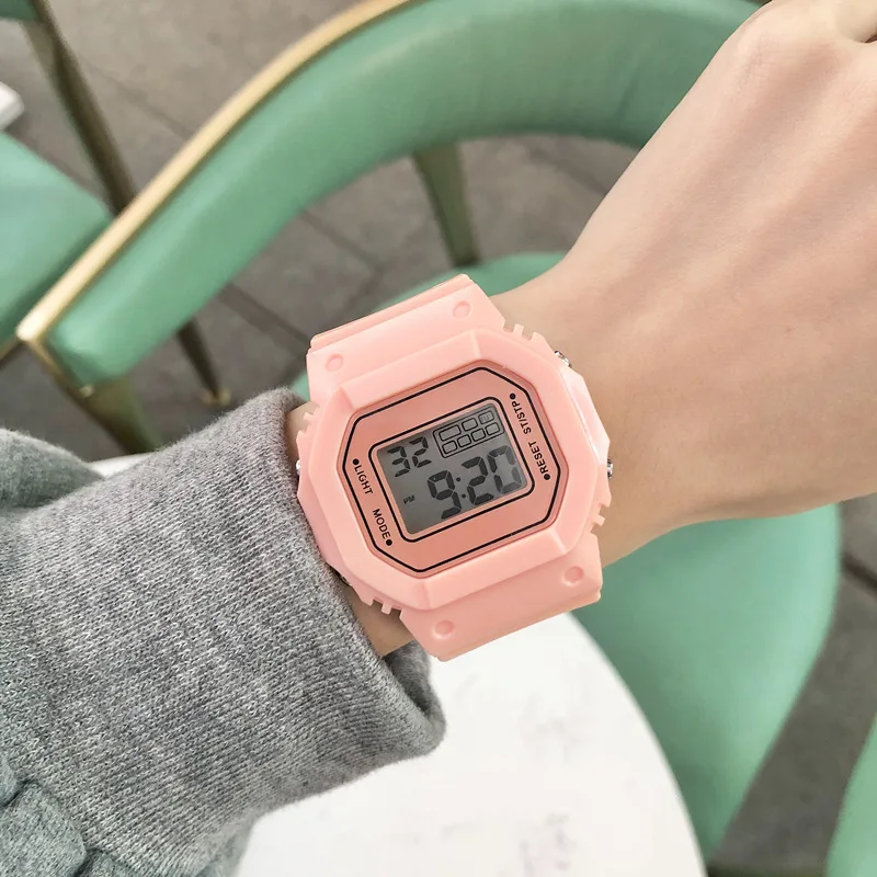 ساعة مربعة صغيرة شفافة للفتيات بتصميم بسيط لطلاب المدارس المتوسطة ساعة إلكترونية مضيئة للأطفال على شكل وحيد القرن #5