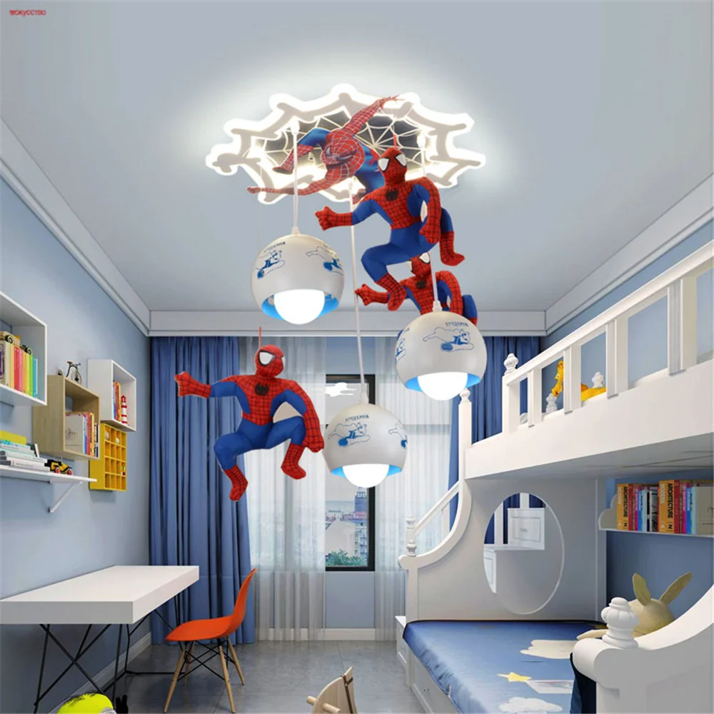 Children Illuminated Base Spider Led Pendant Lights Home Deco Kids Bedroom Living Room Hanging Lamp Nursery Study Art Fixtures