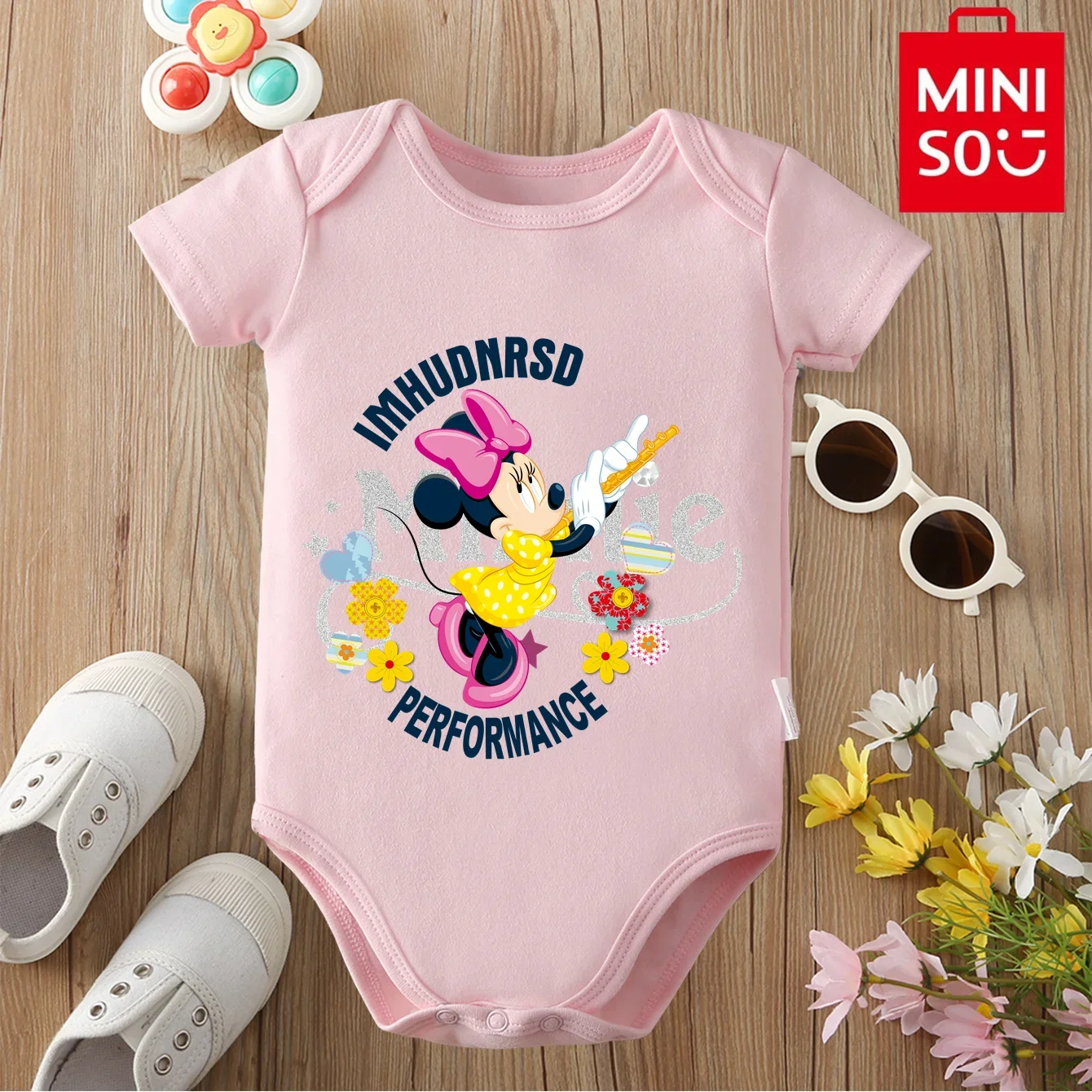 

MINISO & Disney Jointly подпись, 100% хлопок, мягкая детская одежда, комбинезон, боди с Микки Маусом, милый принт для новорожденных от 0 до 12 месяцев
