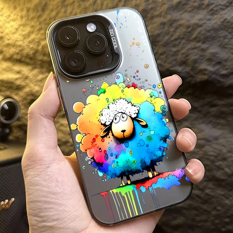 Oil Painting Cartoon Sheep Phone Case For iPhone 11 12 13 14 15 Pro Max XS X XR 7 8 Plus SE2 15 plus Anti-drop Shockproof Cover