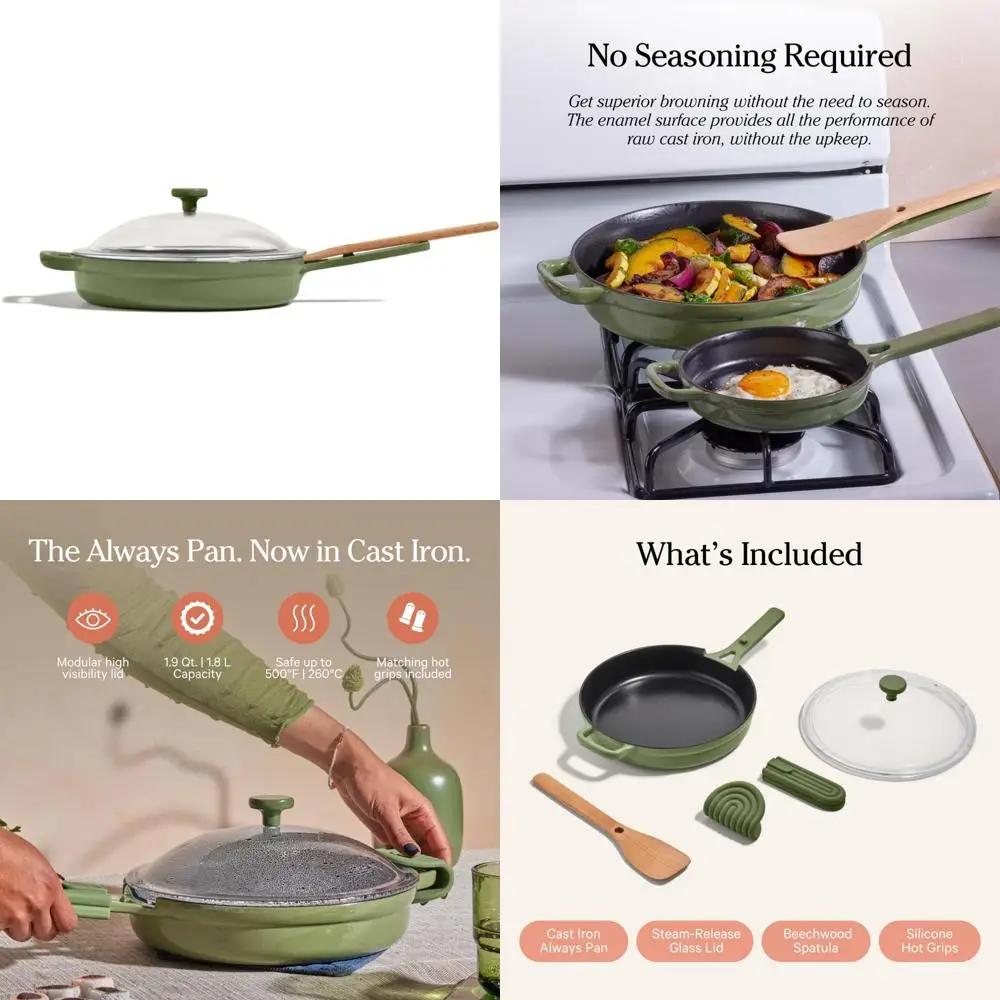 

Enameled Cast Iron Multifunction Cookware System - 10-inch Premium Non-Toxic 8-in-1 Pan with Lid | Versatile Cooking Solution