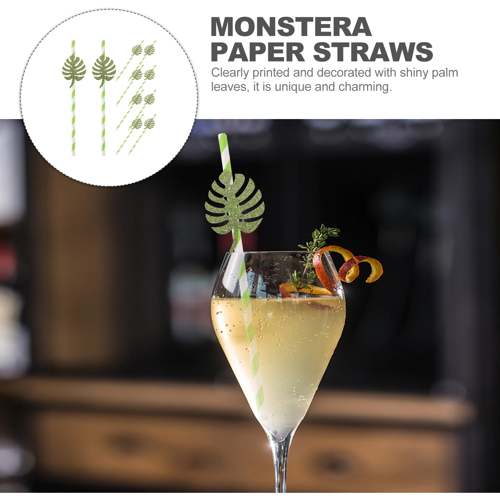

10 Pcs Monstera Leaf Disposable Paper Drinking Straws Long Straws for Cocktail Party Wedding Birthday Banquets Kitchen Bar