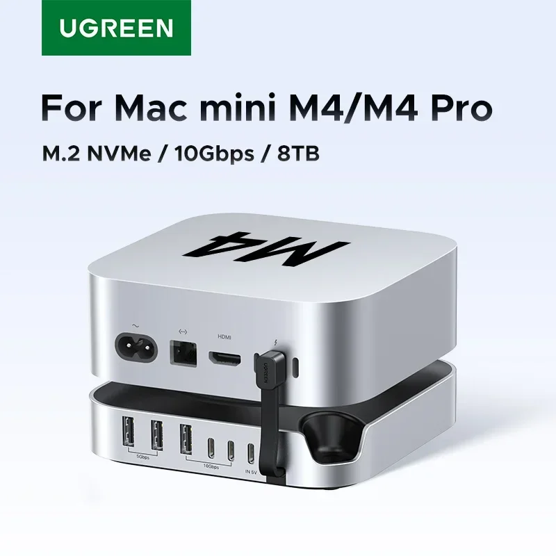 UGREEN USB HUB Docking Station SSD 8TB Max 10Gbps USB-A&C Ports SD&TF 170MB/s USB Splitter Dock for Mac Mini M4 M4 Pro M.2 NVMe
