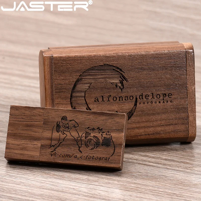 JASTER USB flash drive Creative wedding gifts Pen drive 128GB Maple Wooden box Memory stick 64GB Free custom logo Pendrive 32GB