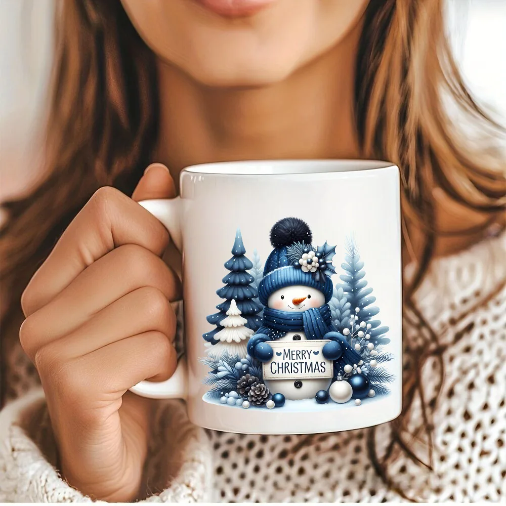 24pcs Christmas Blue Snowman UV DTF Cup Wrap Transfer Sticker Glass Coffee Mugs Decoration Winter Xmas Greeting Cards Decals