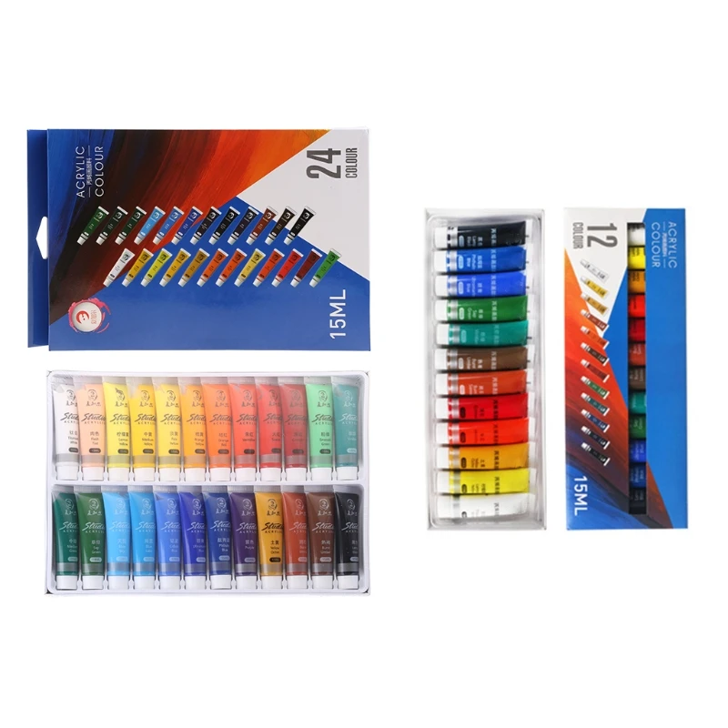 12/24 Colors Artist Acrylic Paints 15ml Tube Drawing Painting Pigment Wall Paint