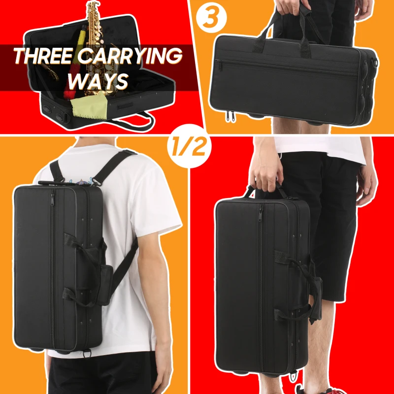 Saksofon sopranowy Bb Saksofon mosiężny ze złotym lakierem i etui na instrumenty Ustnik Pasek na szyję Czysta szczotka materiałowa dla początkujących muzyków