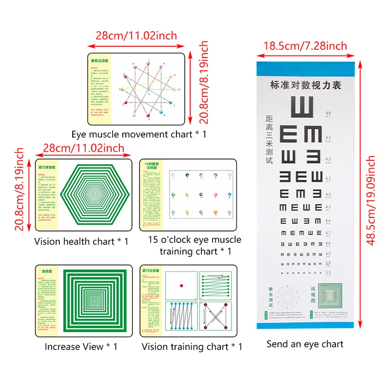 6 قطعة خريطة بصرية عالمية بالقرب من مخطط العين للرؤية الخريطة الصحية مخطط تدريب الرؤية خريطة تمرين تدريب عضلات العين