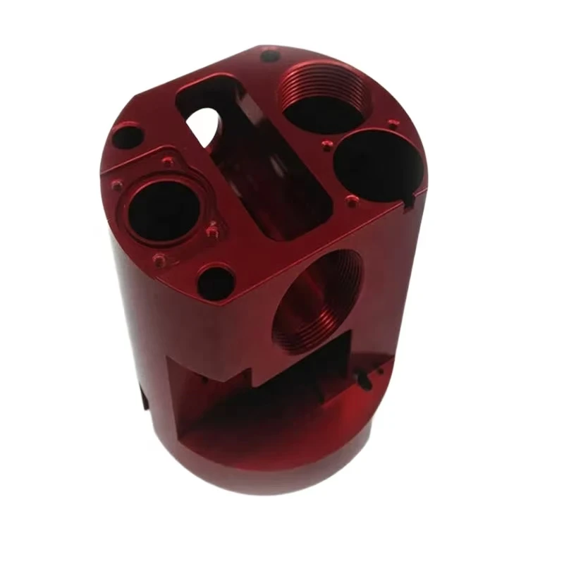 Red anodized aluminum alloy CNC custom machined multi-cavity connectors