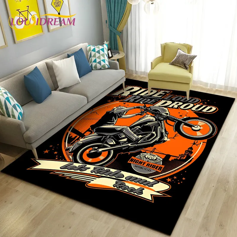 3D Retro Vintage Motorcycle Area Rug Large,Carpet Rug for Living Room Bedroom Sofa Decoration,Doormat Kitchen Non-slip Floor Mat