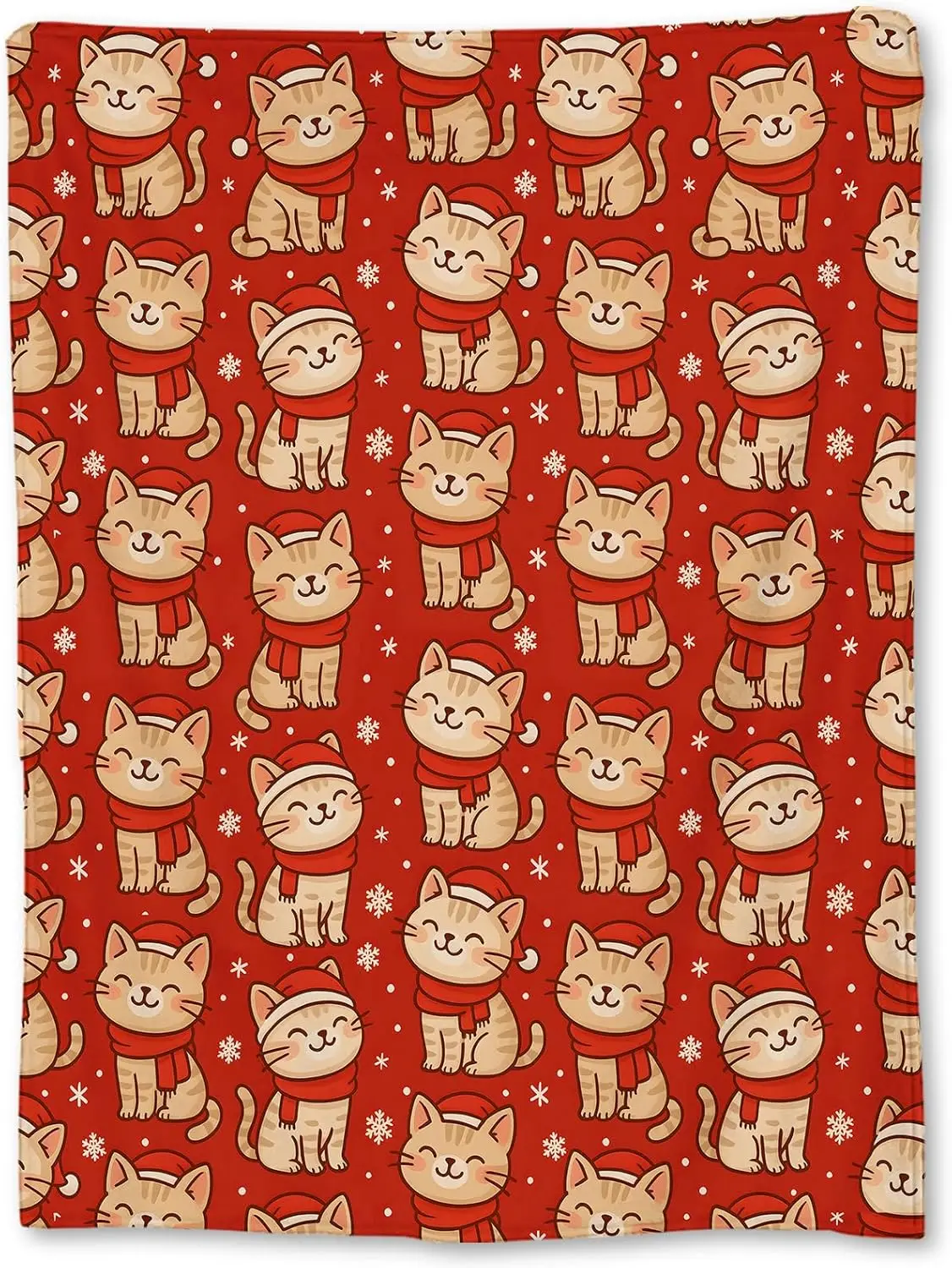 Cozy Christmas Cat Print Throw Blanket Red Winter Holiday Home Decor Plush Sofa Throw Lap Blanket Festive Gift For Couch Decorat