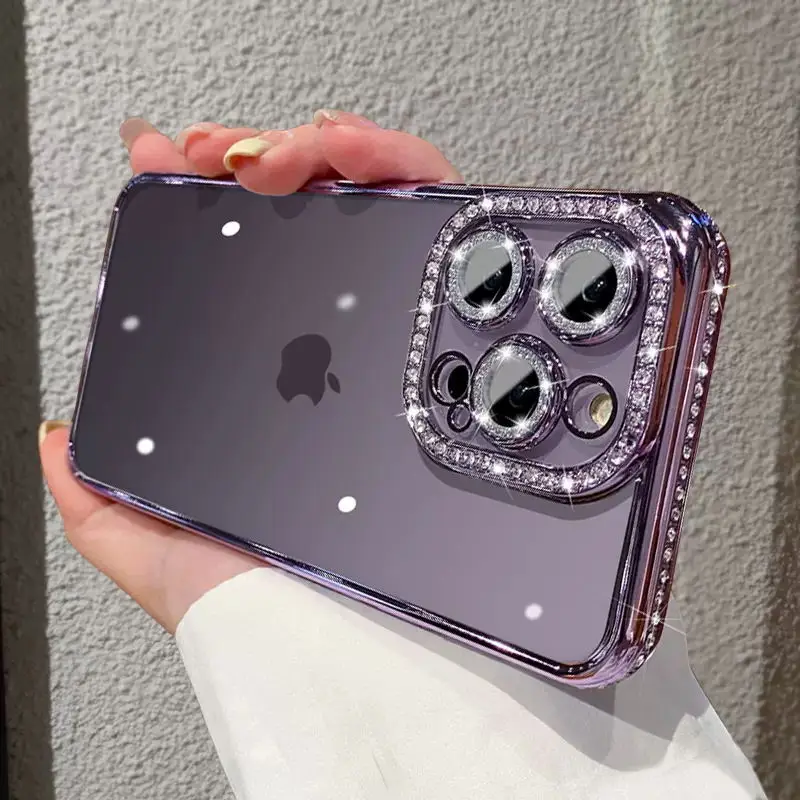 Luxury Diamond Glitter Bling Case For iPhone 16 Pro Max 15 14 13 12 11 XR XS 7 8 Plus Electroplated Transparent Shockproof Cover