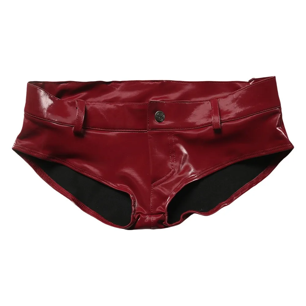 Shiny PVC Leather Sexy Mini Shorts Low Waist Women's black Faux Leather Night Club Dance Shorts Feminina Love Ladies Briefs