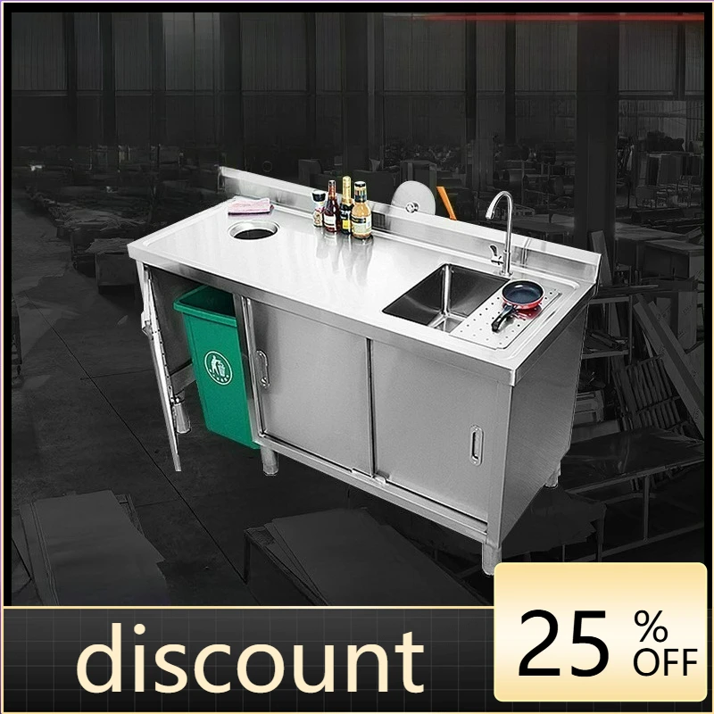 

LTT stainless steel vegetable washing pool workbench sink garbage port integrated cabinet