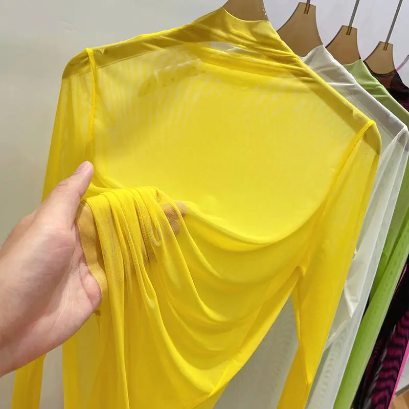 T-shirt en gaze transparente pour femmes, vêtements d'été légers et respirants, coupe ample, exclusif en ligne