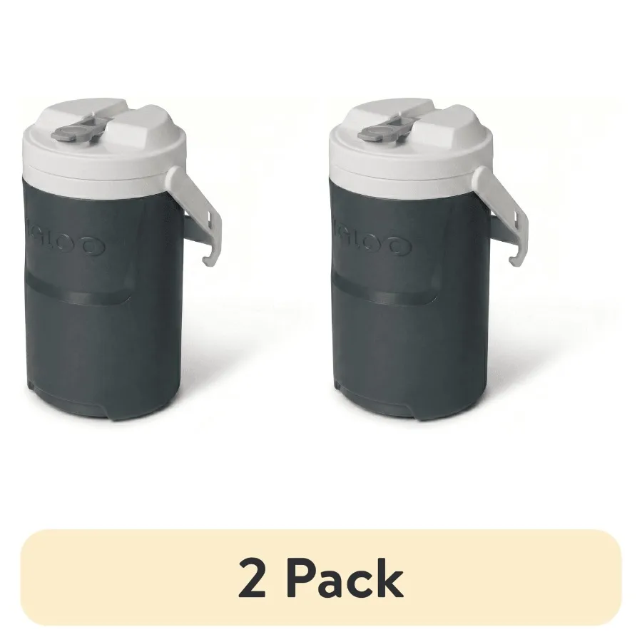 

2-Pack 1/2 Gallon Sports Beverage Plastic Jug with Built-in Hooks, Gray Leak-Resistant, Ergonomic Handle, Ideal for Gyms, Offic