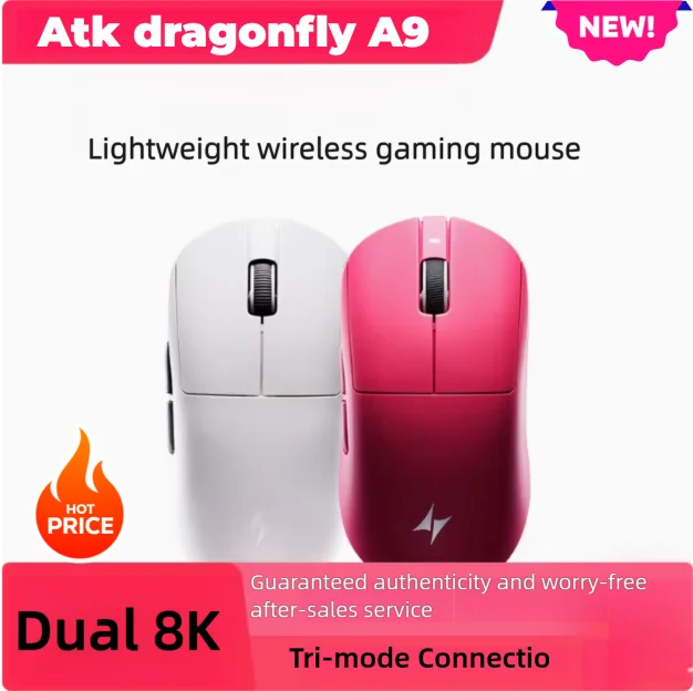 

ATK A9 Series Wireless Gaming/Office Mouse, Tri-mode Connection Dual 8K, 53g Lightweight Symmetrical Minimalist Ergonomics Mice