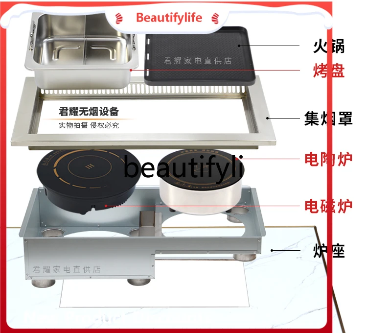 

E456 горячий горшок для барбекю, коммерческий электрический гриль для барбекю, корейский бездымный горячий горшок, очистка нижней части стола для барбекю