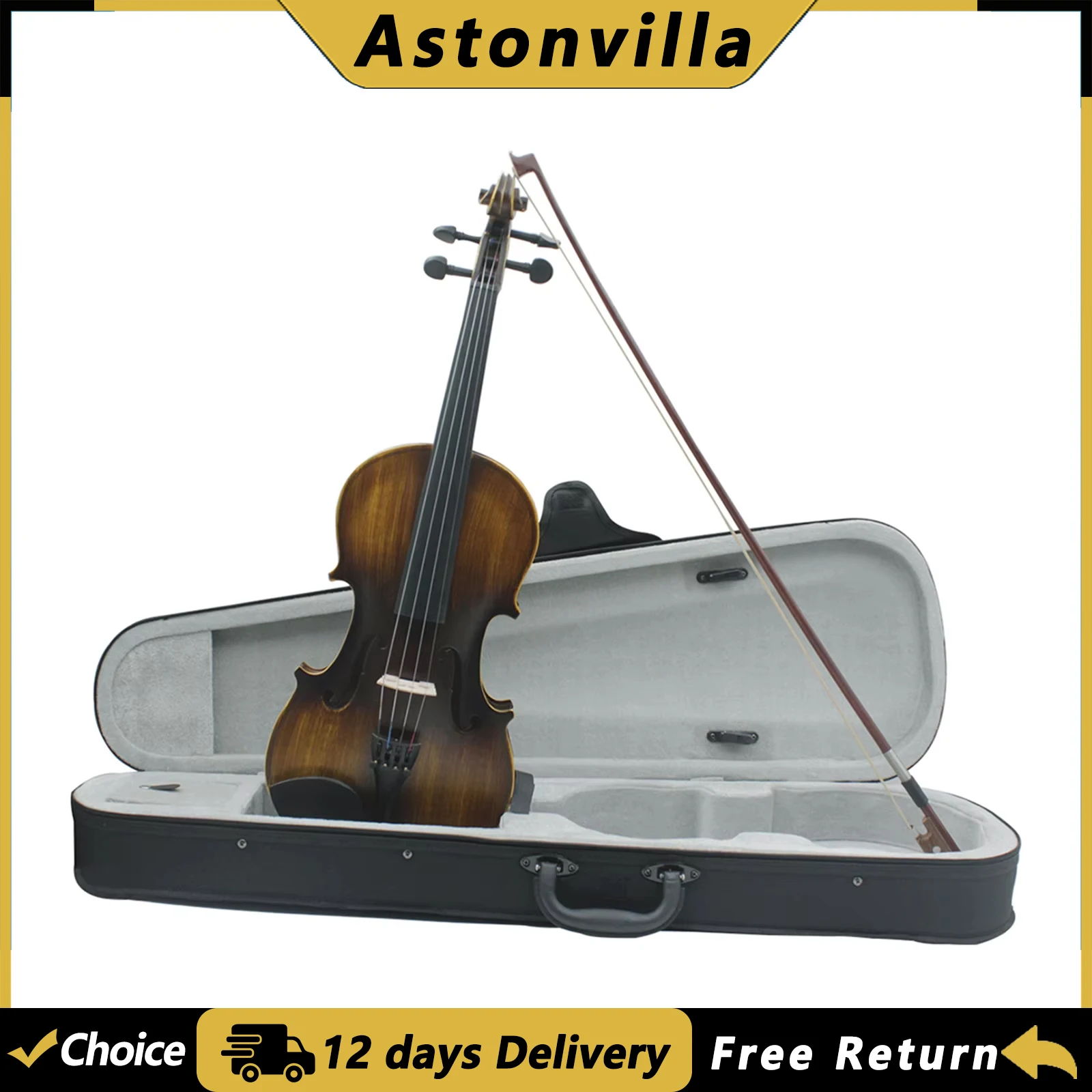 Astonvilla AV-206 Akustische Violine Retro Matte Linde Akustische Violine Saiteninstrumente mit Violine Fall Bogen Zubehör